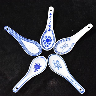 青花瓷调羹家用个性复古商用小汤勺小勺景德镇创意釉下彩陶瓷调羹