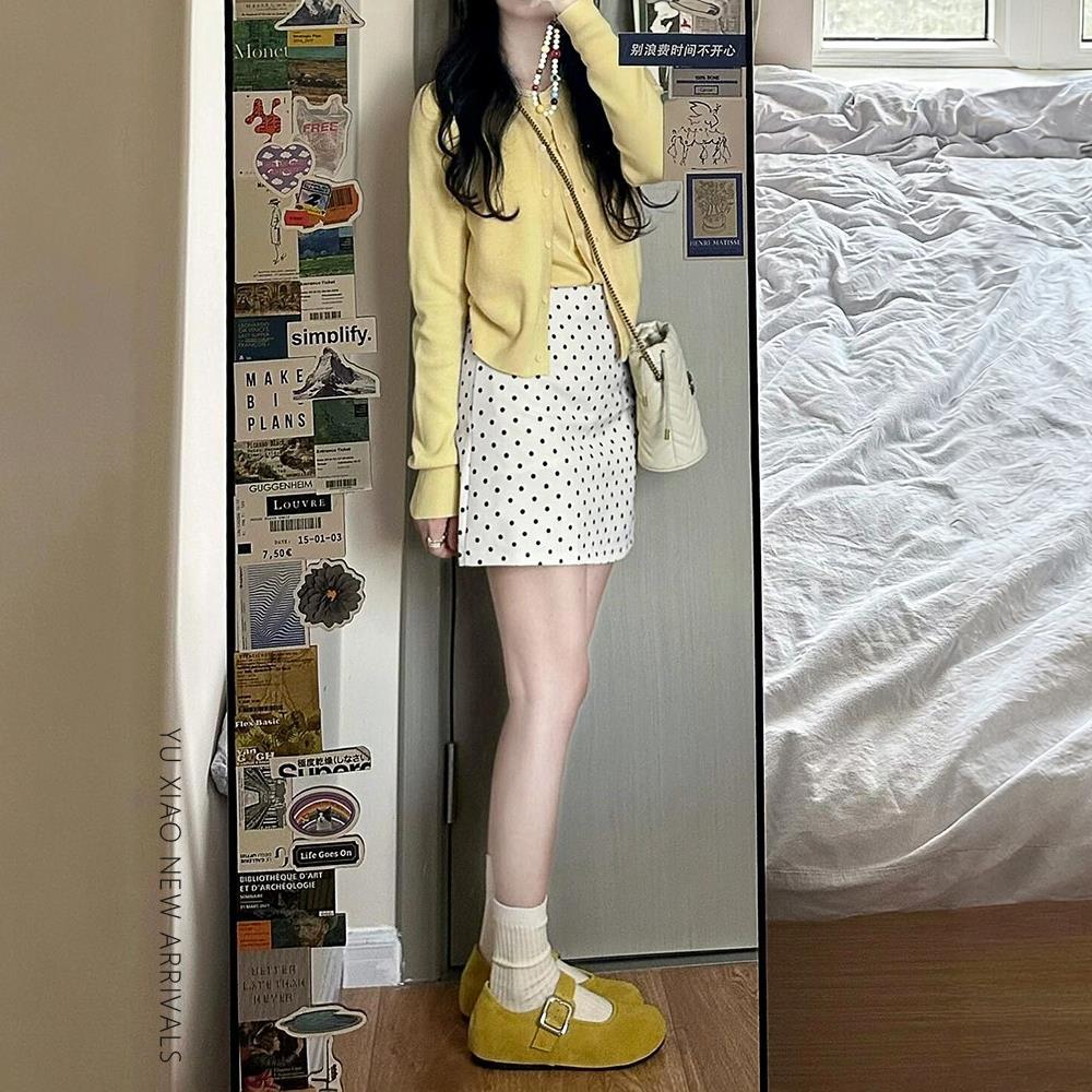 白色波点短裙女夏季新款胖mm显瘦大码小个子遮肚包臀a字半身裙子