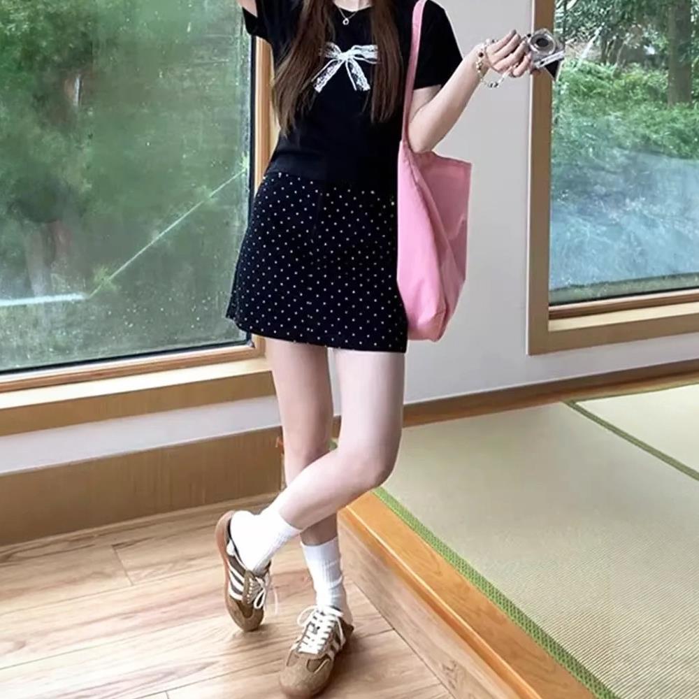 辣妹黑色波点包臀短裙女夏季2026新款高腰显瘦小个子a字半身裙子