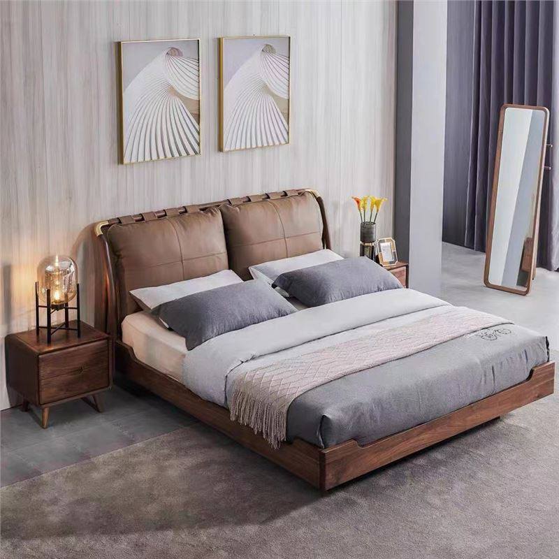 北欧全实木黑胡桃木床悬浮温莎床简约现代卧室极简式双人家具