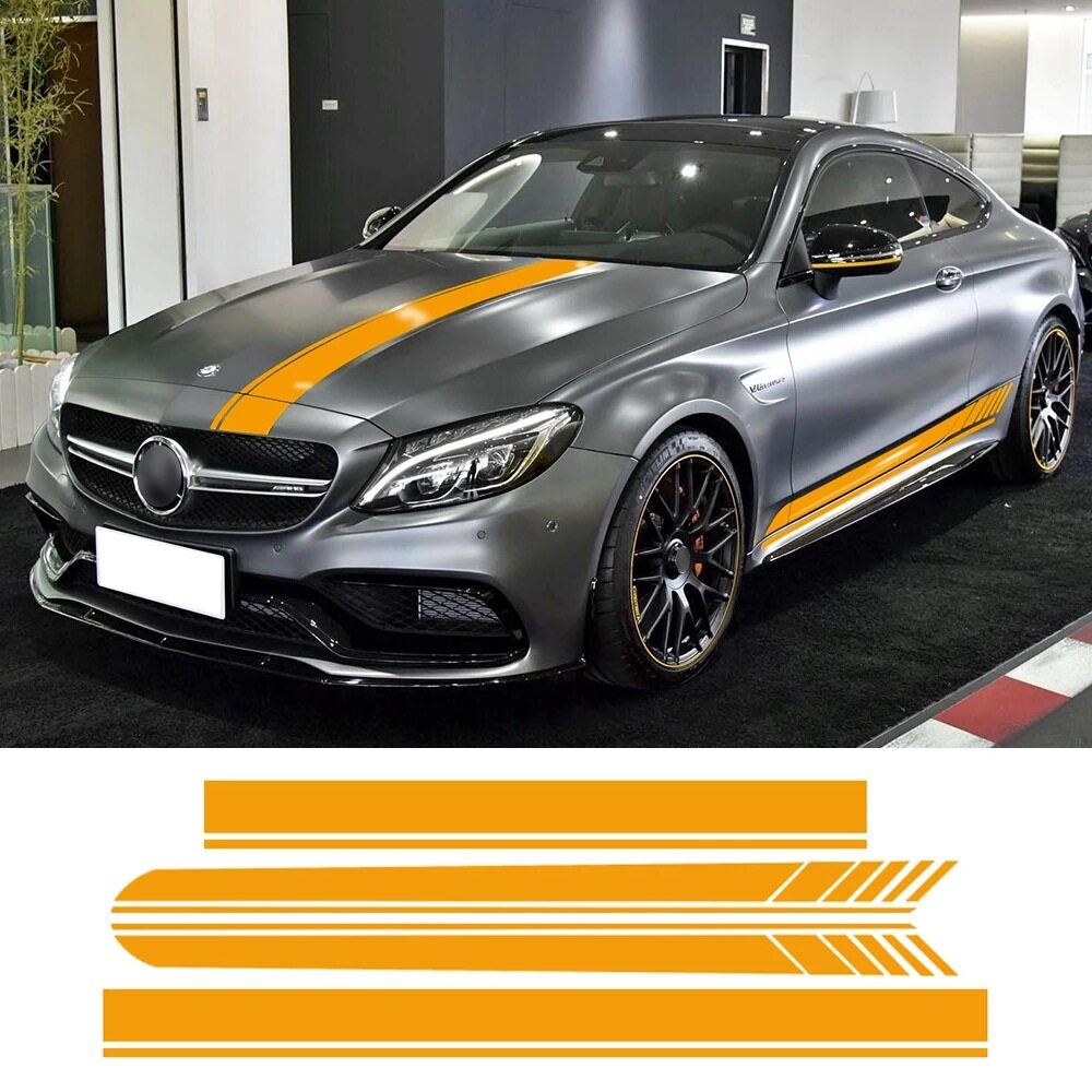 奔驰C63汽车贴纸Coupe W205 AMG C级车身侧裙贴花 机盖改装饰贴膜
