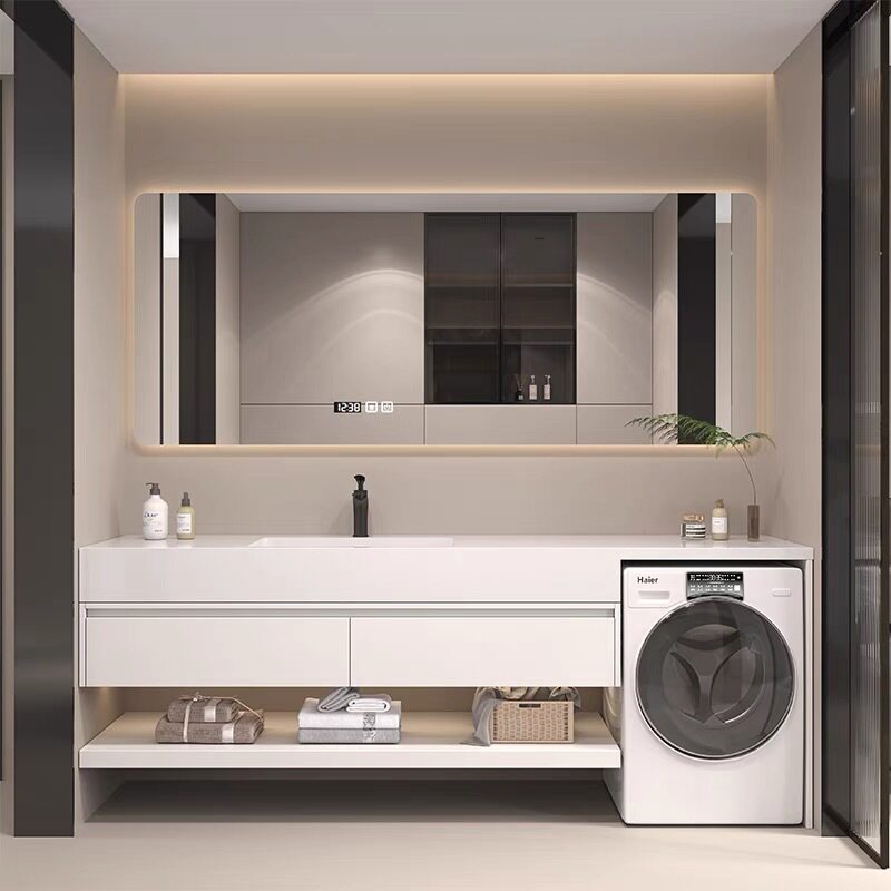 极简岩板洗衣机阳台一体柜浴室柜组合无缝陶瓷盆洗手洗脸洗漱台