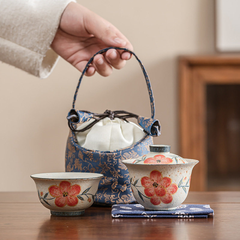 焦糖釉上手绘陶泥粉桃花便携旅行茶具套组一壶一杯盖碗套组收纳,鲜花速递/花卉仿真/绿植园艺,其它园艺用品,淘宝优惠券,粉丝福利购,淘宝优惠卷