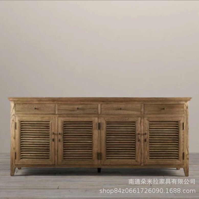 美式乡村复古做旧橡木餐边柜