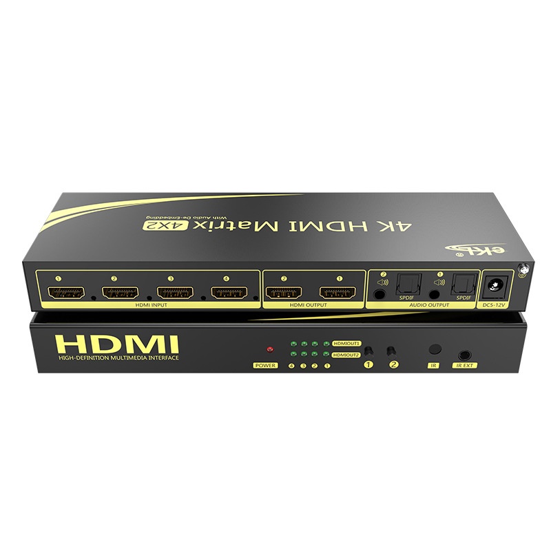 eKL-412HN hdmi 4K矩阵4进2出 带音频分离 支持按键、遥控切换
