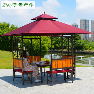 户外凉亭 庭院亭子茶水间休闲亭农家乐四柱亭防腐木屋室外 景观亭