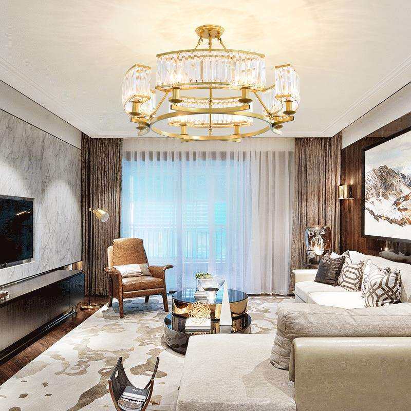 餐厅客厅吊灯轻奢水晶灯金色后现代简约卧室铁艺灯具北欧大气高档