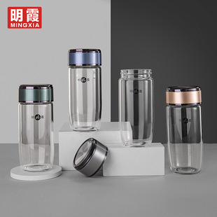 明霞单层玻璃杯男商务礼品杯子透明家用水杯高硼硅鹅蛋杯