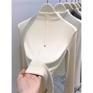 百搭正肩打底衫 修身 上衣 t恤女秋冬新款 白色半高领内搭高级感长袖