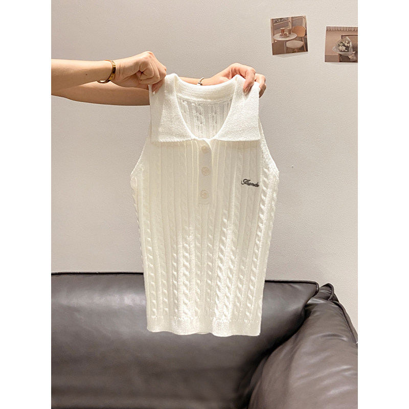 韩系翻领针织麻花无袖背心女2026年夏季新款复古小众时尚外穿上衣