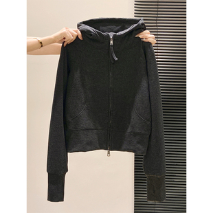 美式连帽双拉链长袖卫衣开衫女秋冬新款修身短款气质加绒上衣外套