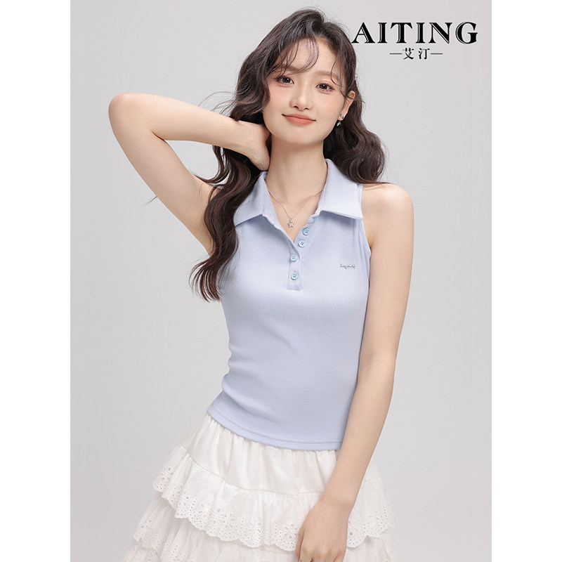 翻领无袖打底背心女夏外穿2025新款t恤修身Polo领夏日绝美小上衣,女装/女士精品,背心吊带,淘宝优惠券,粉丝福利购,淘宝优惠卷