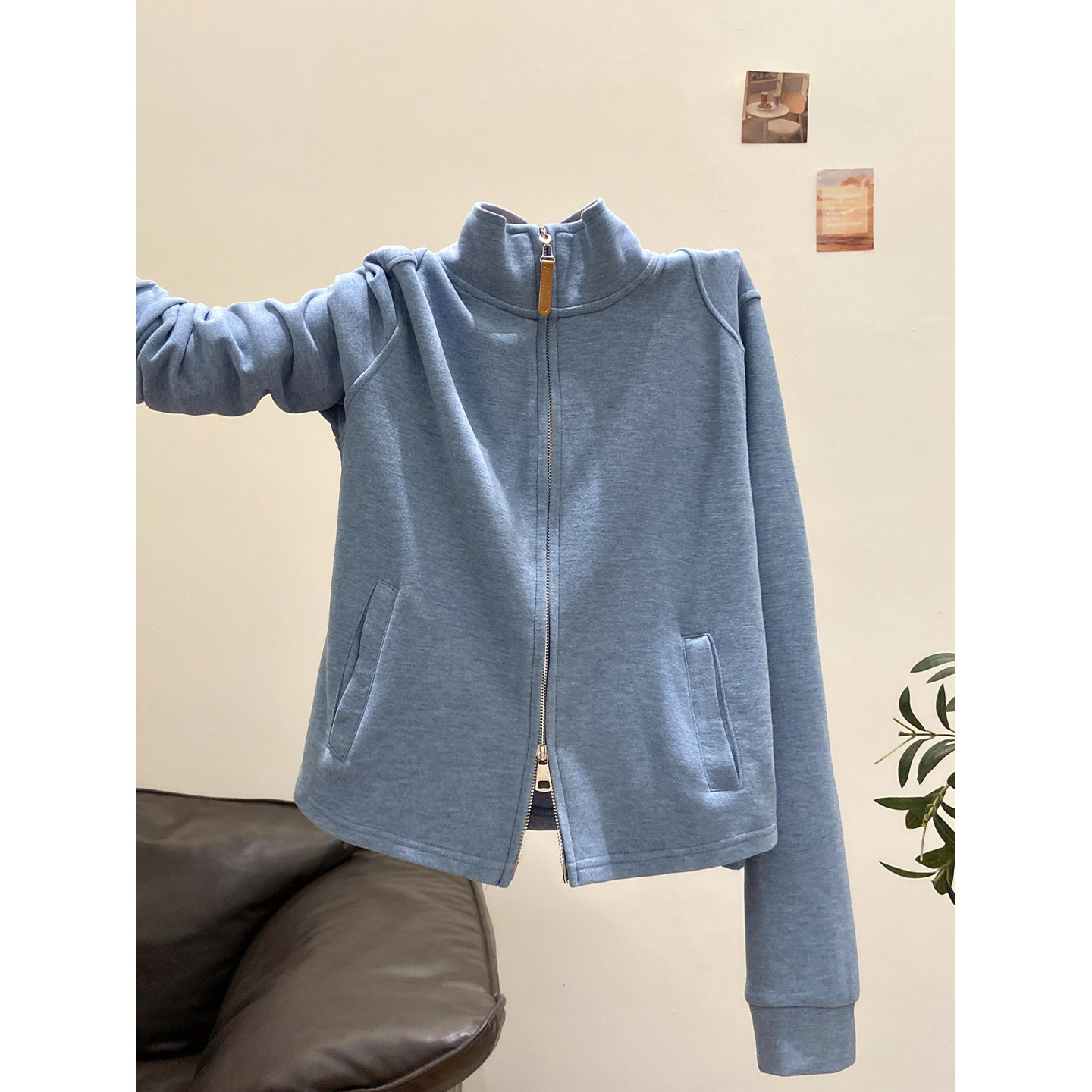 双拉链立领短款卫衣外套女秋冬新款韩版基础款休闲百搭开衫短上衣