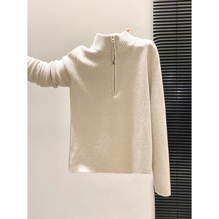 简约半高领拉链一体绒针织毛衣女冬季新款加绒加厚修身打底衫上衣