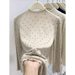韩系温柔风波点半高领木耳边内搭打底衫女冬季新款修身针织衫上衣