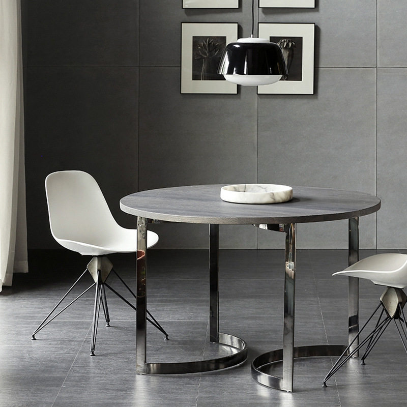 美式乡村现代橡木圆形餐桌港式轻奢样板房别墅小户型餐桌家具