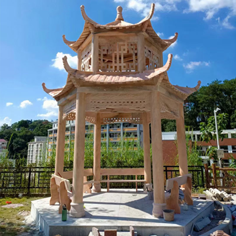 晚霞红花岗岩石亭子厂家