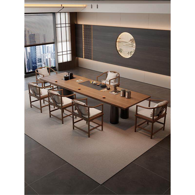 轻奢现代实木大板喝茶桌椅组合办公室茶室茶盘茶桌一体茶台新款