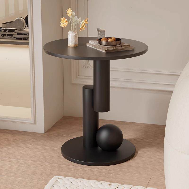 现代简约客厅阳台边几茶桌小户型酒店民宿小圆桌奶油风岩板茶几