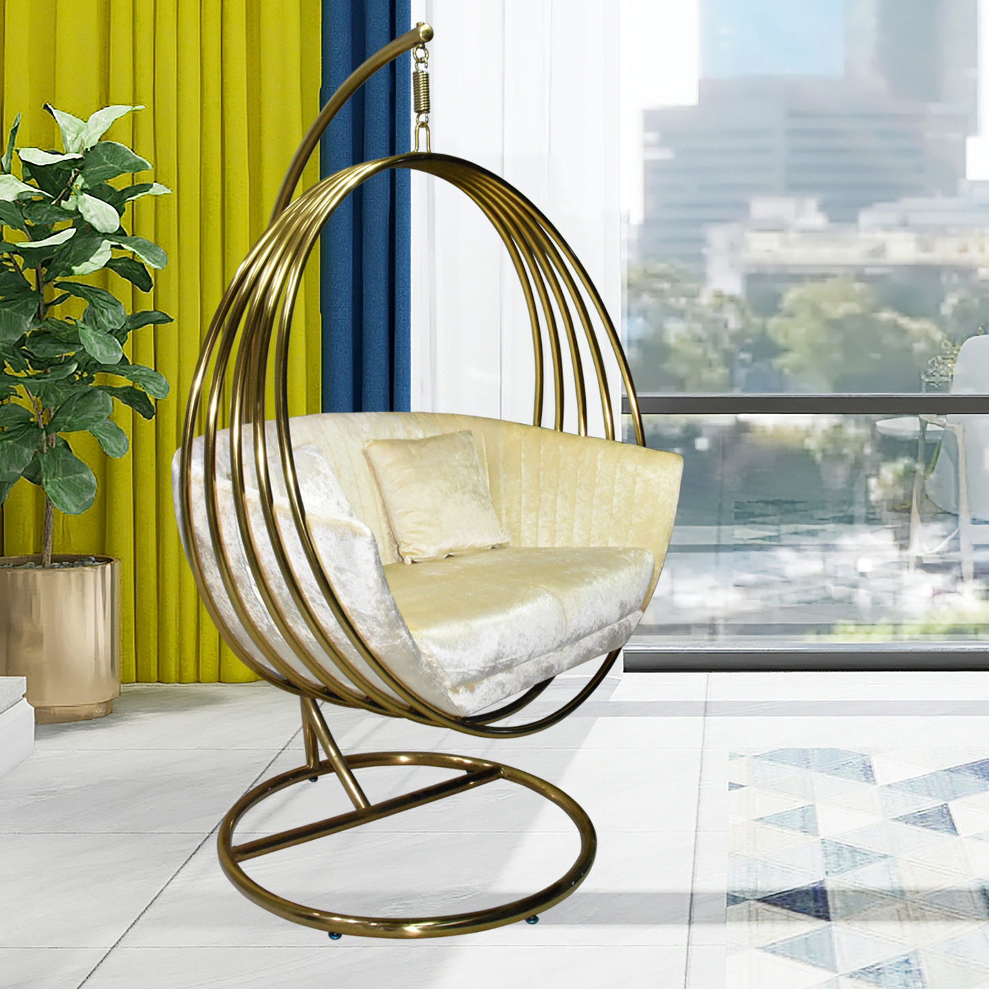 客厅单人沙发椅轻奢高级感可躺可睡休闲椅子客厅室内创意秋千吊椅