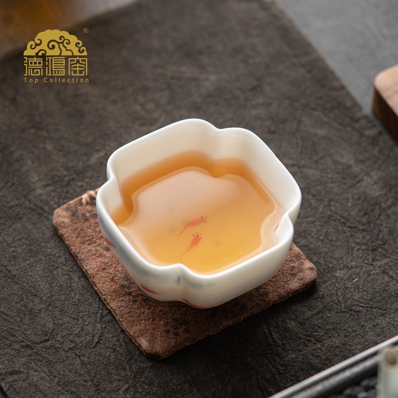 景德拟古手绘鱼趣脂白汝窑茶杯主人杯单陶瓷茶杯单只开片可养中式