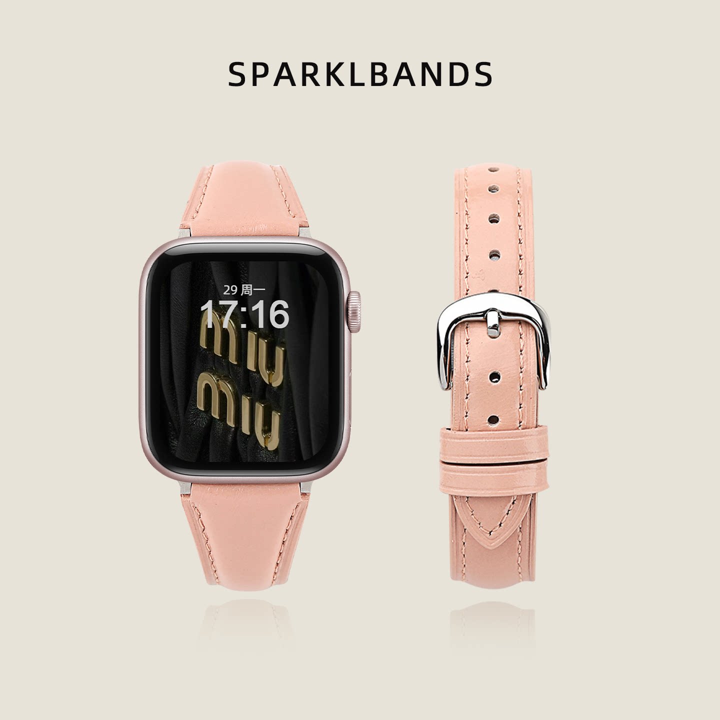 【小蛮腰真皮】适用于S11苹果手表表带AppleWatchS10简约皮质春夏款金属扣iWatchS9小众SE女款6女士高级感7