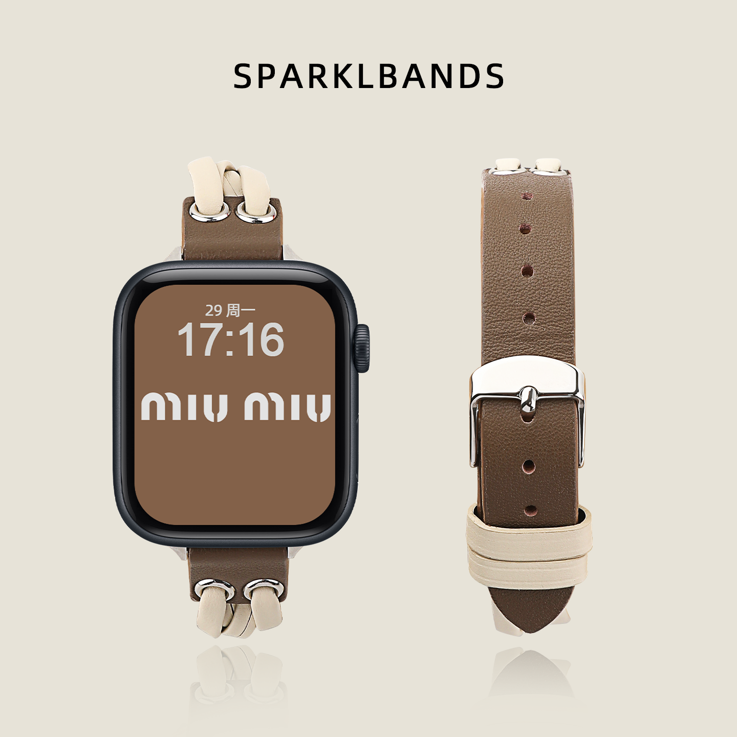 【头层牛皮】适用于applewatchs11苹果iwatchs9真皮8手表带SE双串皮绳Ultra2银扣秋冬拼色高级感女士新款创意