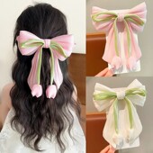 儿童郁金香蝴蝶结发夹女童弹簧夹发饰女孩甜美半扎发夹子抓夹大号