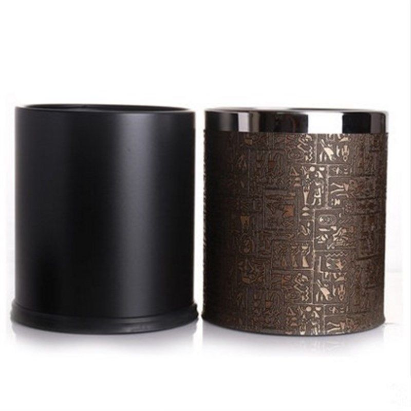 欧式复古时尚创意皮革双层垃y圾桶筒金属卫生桶家用酒店宾馆埃及