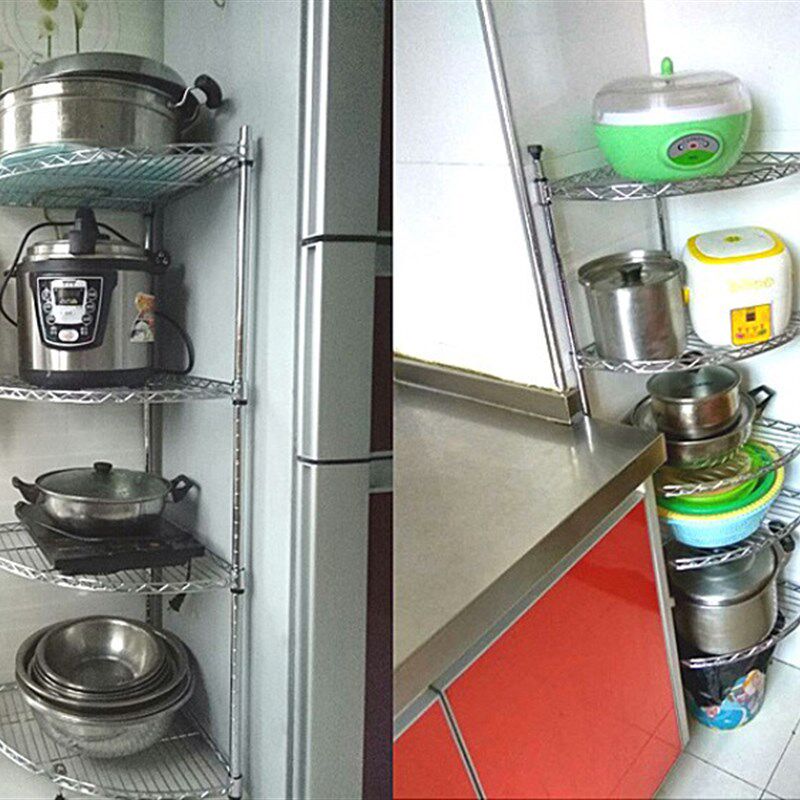 厨房转角置物g架落地多层三角墙角放锅架子家用转角扇形盆架收纳