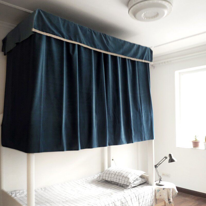 法式轻奢绒面 巴黎蓝 加厚超强遮光大学M宿舍寝室神器上下铺床帘