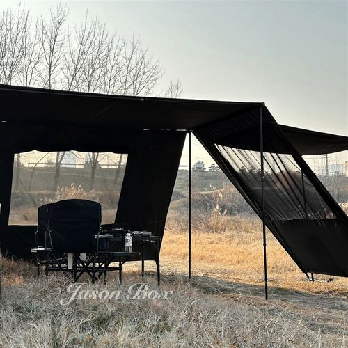 简森户外车边帐篷黑胶黑s化侧面遮阳布带窗纱网拓展房车载防雨露