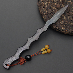 龙泉手工锻打百炼花纹钢复古v家用普洱专用茶刀撬开茶饼砖茶针茶