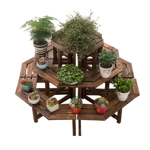 碳化防腐木花架室内n外三层多肉展示阳台置物实木阶梯落地式花盆
