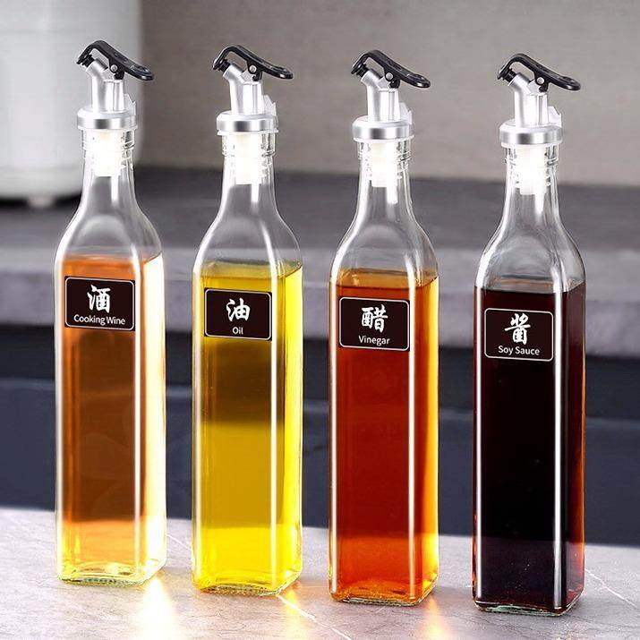 方形玻璃油壶防漏油瓶密封塞子家用酱油醋瓶厨房液体调料瓶500ml