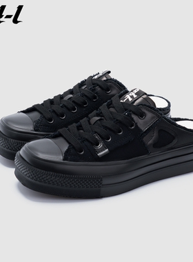 ABT-L包头半拖帆布鞋女2026新款春季外穿增高一脚蹬厚底休闲板鞋