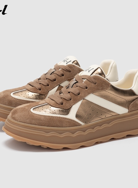 ABT-L增高厚底圆头百搭德训鞋2026春季新款拼色浅口运动休闲鞋女