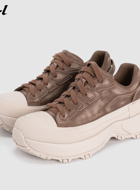 ABT-L2026春季新款系带松糕底小白鞋牛皮厚底增高休闲运动板鞋女