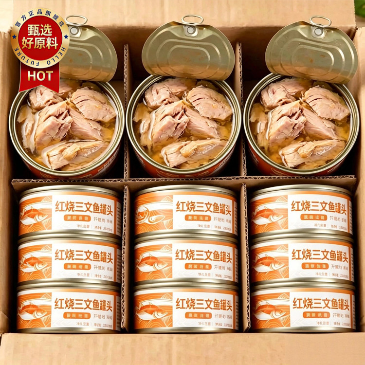 三文鱼罐头人吃即食三文鱼块罐装无刺三文鱼鱼罐头100g鲑鱼肉罐头