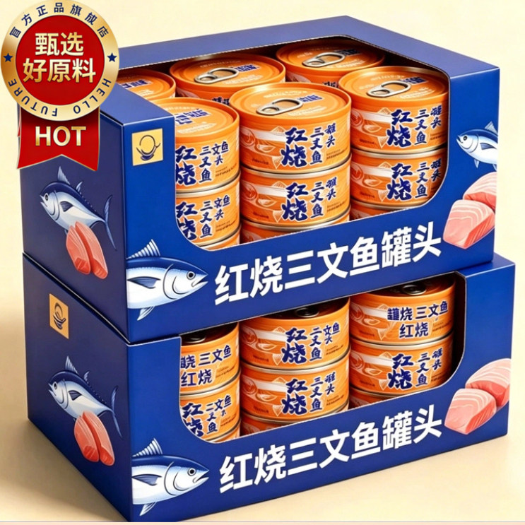 三文鱼罐头人吃即食三文鱼块罐装无刺三文鱼鱼罐头100g鲑鱼肉罐头
