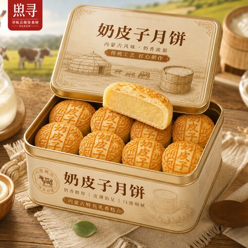 正宗内蒙古奶皮子月饼官方旗舰店手工无添加中秋节团圆月饼旗舰店