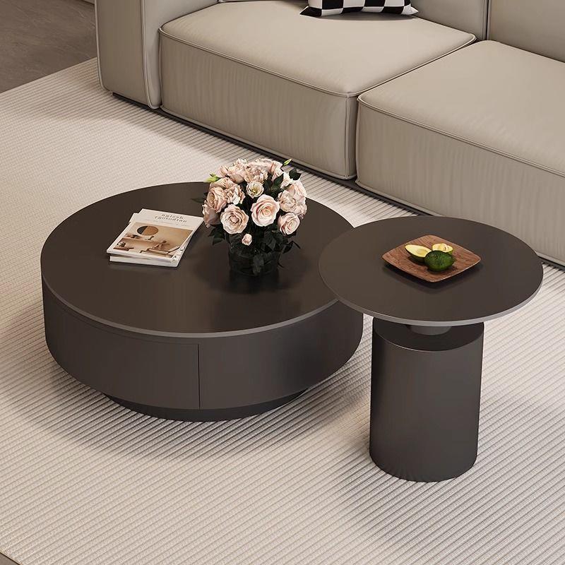 圆形岩板茶几组合小户型客厅家用简约现代轻奢高级茶桌