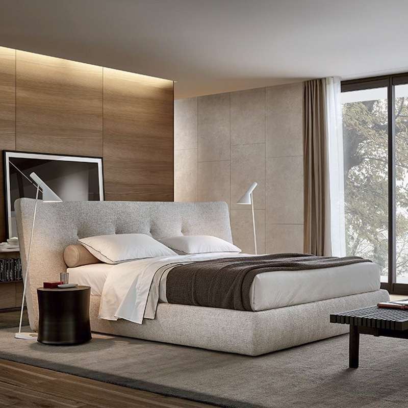 意式极简宽屏床别墅简约现代高端主卧棉麻布艺双人大床设计师款