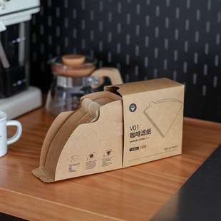家用滤杯滤纸 自带收纳盒V60手冲咖啡过滤纸原木浆100张扇形滴漏式