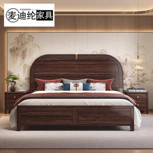 新中式乌金木全实木床家用简约主卧1.8米实木双人床卧室1.5米单床