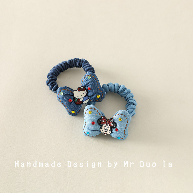 韩系公主牛仔KT猫咪儿童发圈女童扎丸子头小女孩发绳宝宝皮筋发饰