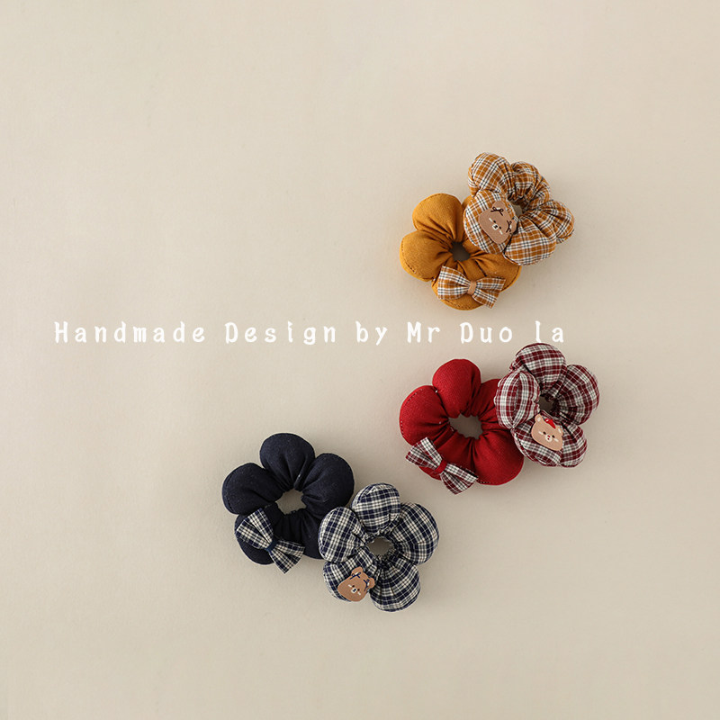 秋冬儿童小熊小肠发圈后脑勺扎马尾发绳宝宝丸子头不伤发头花发饰