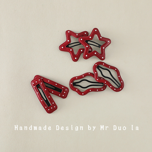 新年酒红波点发夹可爱卡通发卡女童刘海夹子宝宝侧边夹小女孩BB夹