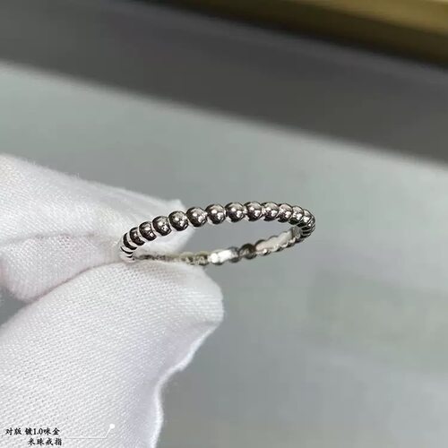925纯银米珠珠边戒指女镀18K金小圆珠珠指环玫瑰金素圈女尾戒小指