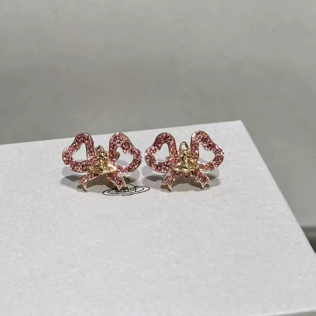 2025新款V金T蝴蝶结耳钉耳扣女镀18K金knot绳结带钻交叉耳环耳饰